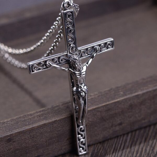 Engraved Openwork Crucifix Cross Pendant Necklace