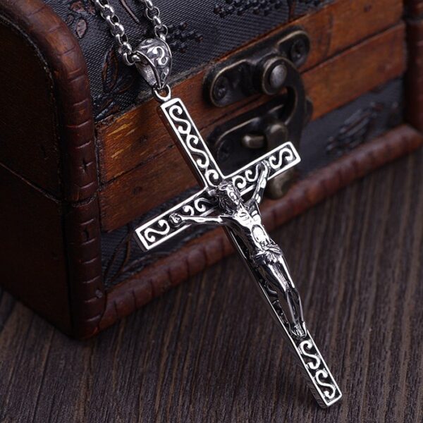 Engraved Openwork Crucifix Cross Pendant Necklace