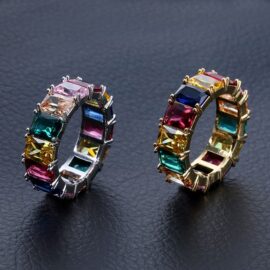 Men's Hip Hop Colorful Cubic Zircon Copper Ring