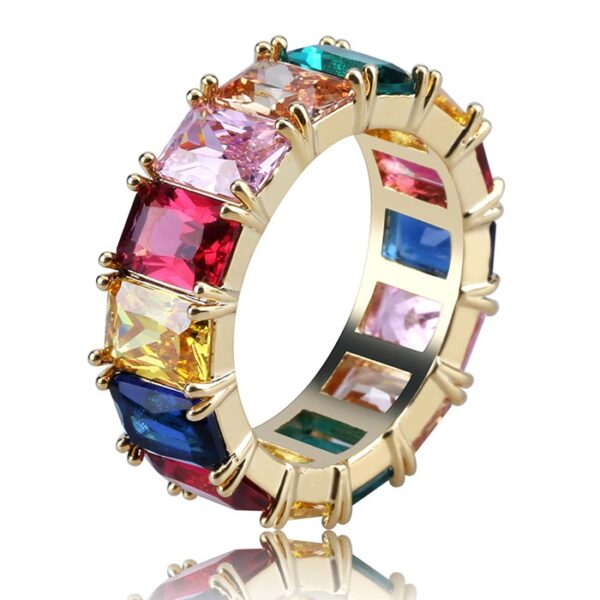 Men's Hip Hop Colorful Cubic Zircon Copper Ring