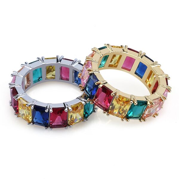 Men's Hip Hop Colorful Cubic Zircon Copper Ring