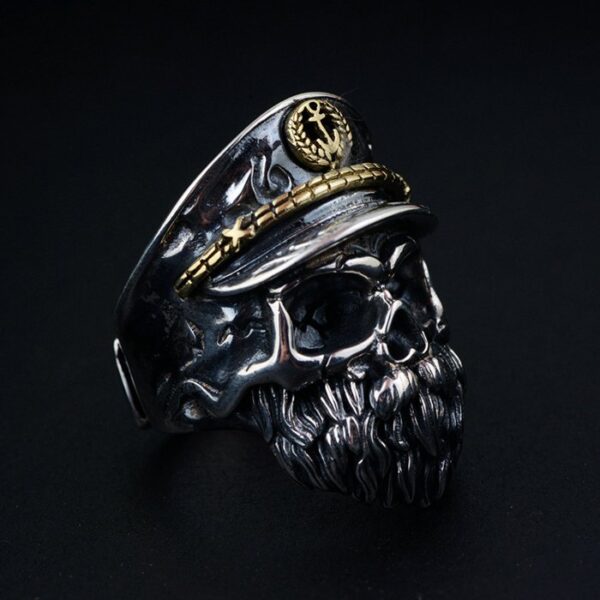 Sterling Silver Captain Skull Ring