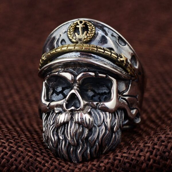 Sterling Silver Captain Skull Ring