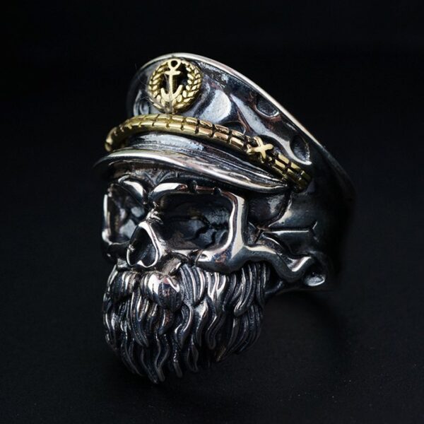 Sterling Silver Captain Skull Ring