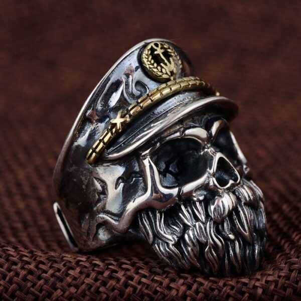 Sterling Silver Captain Skull Ring