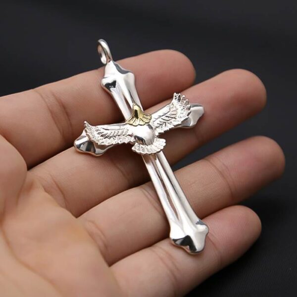 Men's Sterling Silver Cross Eagle Pendant