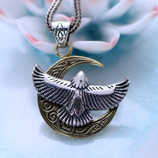 Men's Sterling Silver Eagle Moon Pendant Necklace