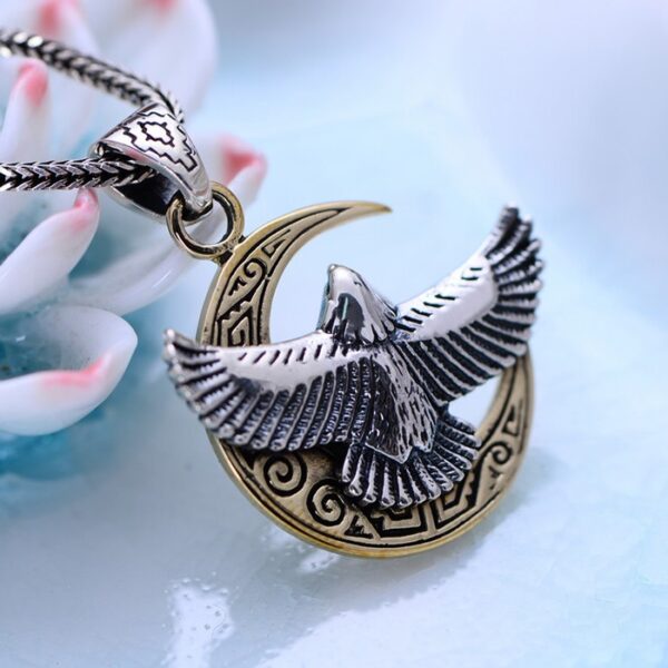 Men's Sterling Silver Eagle Moon Pendant Necklace