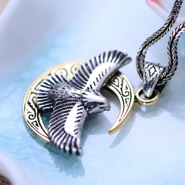 Men's Sterling Silver Eagle Moon Pendant Necklace