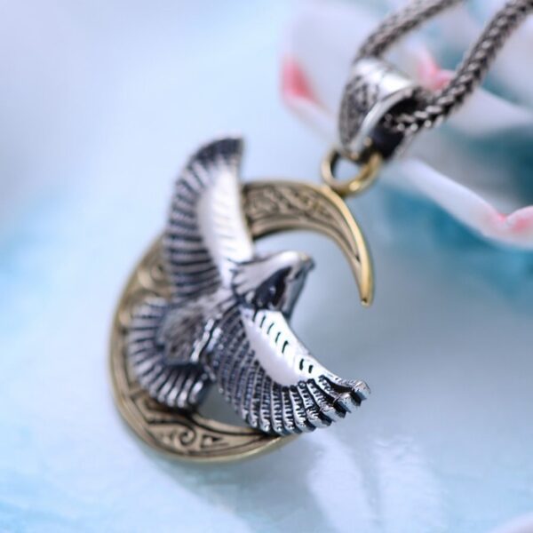 Men's Sterling Silver Eagle Moon Pendant Necklace