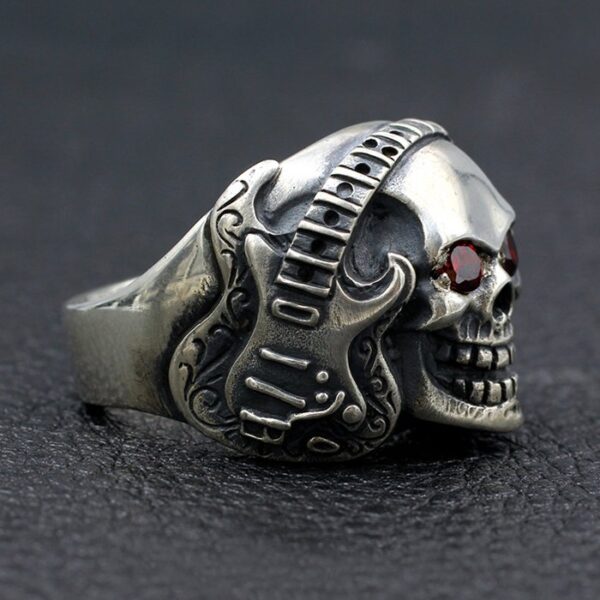 Sterling Silver Guitar Band Skull Ring