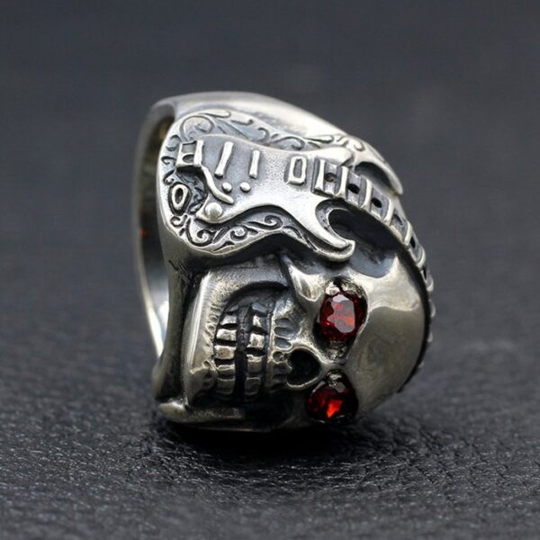 Sterling Silver Guitar Band Skull Ring