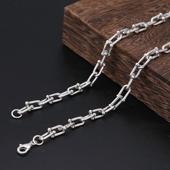 Mens Sterling Silver Horseshoe Link Chain Necklace - VVV Jewelry