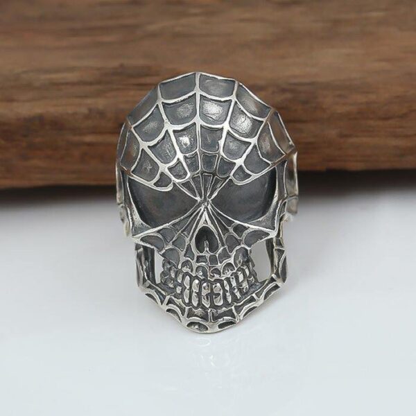 Men's Sterling Silver Spiderman Skull Ring