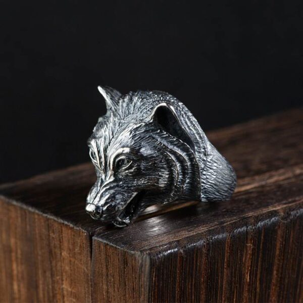 Silver Wolf Head Ring