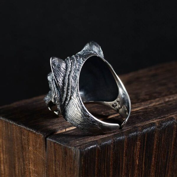 Silver Wolf Head Ring