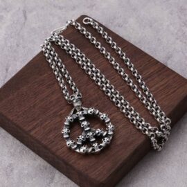Peace Symbol Skull Pendant Necklace