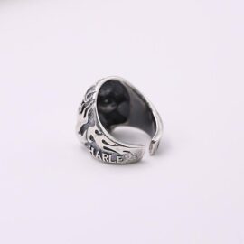 Silver Flame Skull Biker Ring