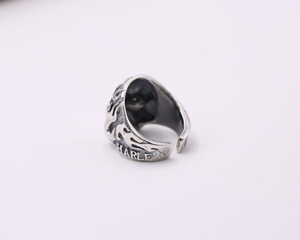 Silver Flame Skull Biker Ring