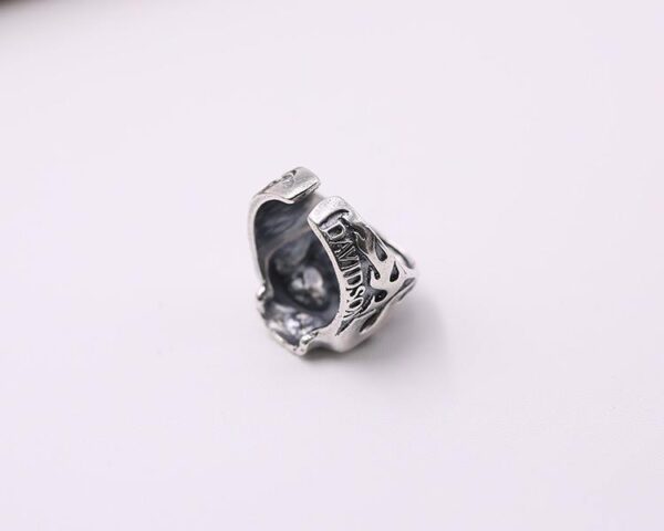 Silver Flame Skull Biker Ring