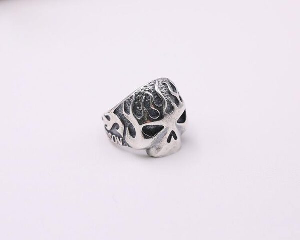 Silver Flame Skull Biker Ring