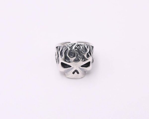 Silver Flame Skull Biker Ring