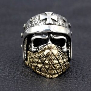 Silver Masked Crusader Skull Ring