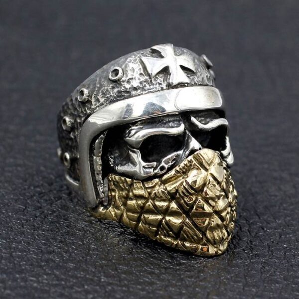 Silver Masked Crusader Skull Ring