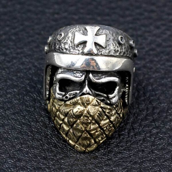 Silver Masked Crusader Skull Ring