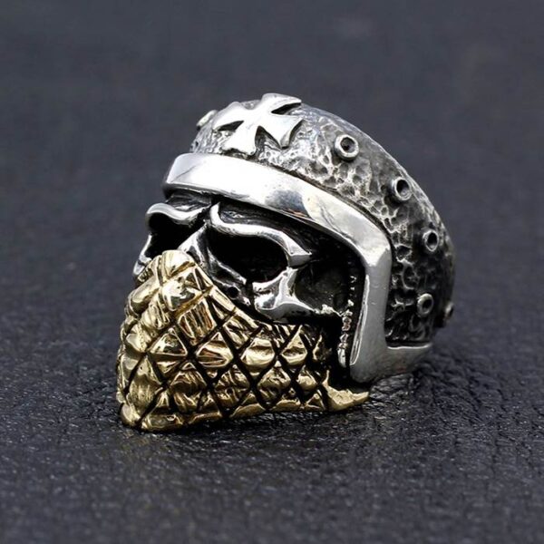 Silver Masked Crusader Skull Ring