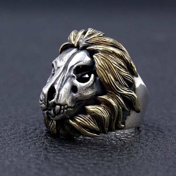 Sterling Silver Lion Head Skull Ring