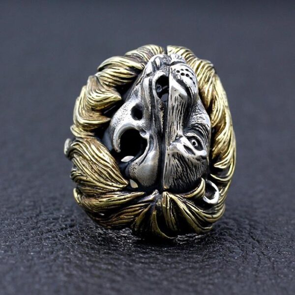 Sterling Silver Lion Head Skull Ring