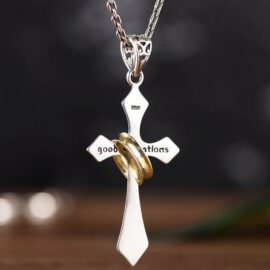 Sterling Silver Lord's Prayer Cross Halo Pendant Necklace
