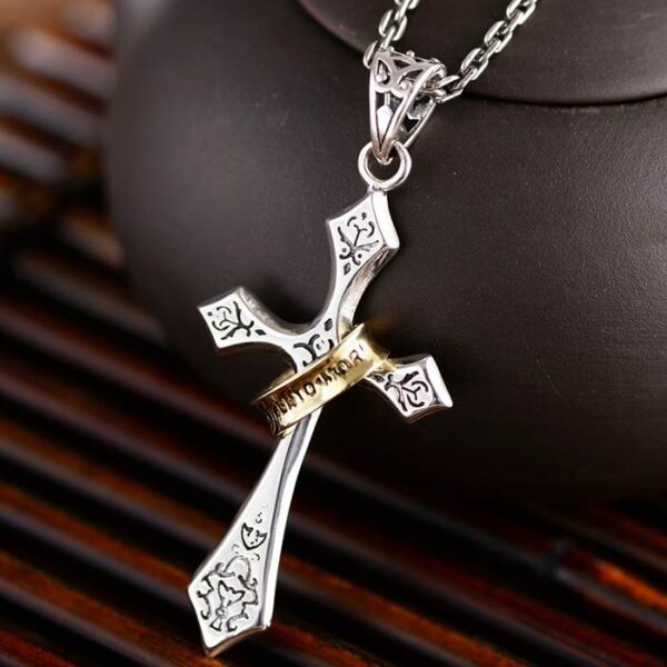 Sterling Silver Lord's Prayer Cross Halo Pendant Necklace