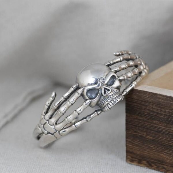 Sterling Silver Skeleton Hand Skull Cuff Bracelet