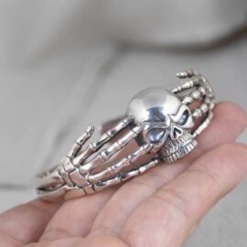Sterling Silver Skeleton Hand Skull Cuff Bracelet