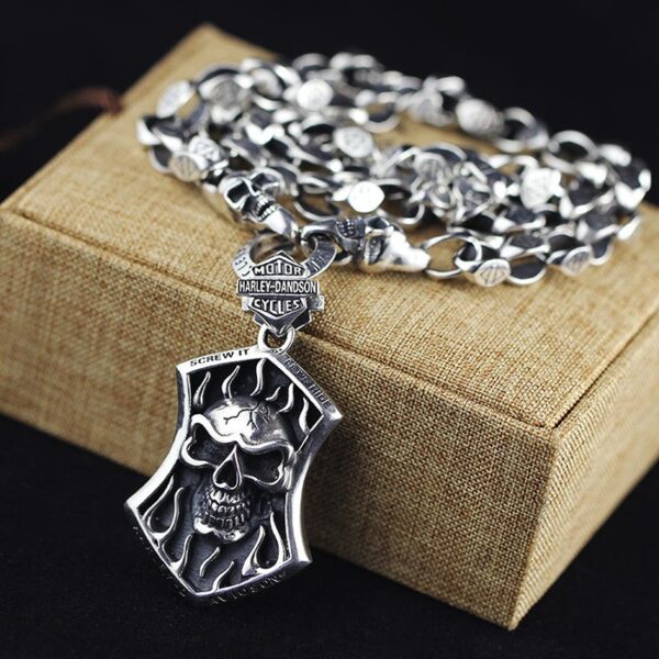 Sterling Silver Skull Shield Necklace