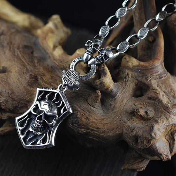 Sterling Silver Skull Shield Necklace