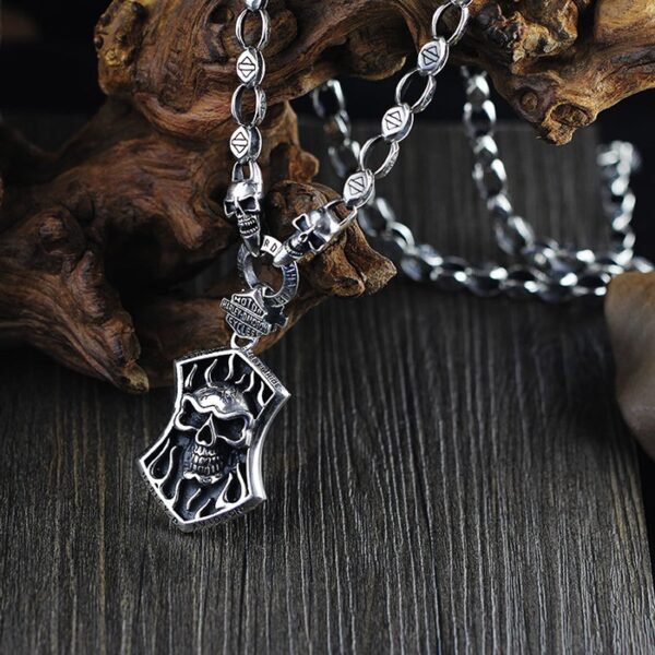 Sterling Silver Skull Shield Necklace