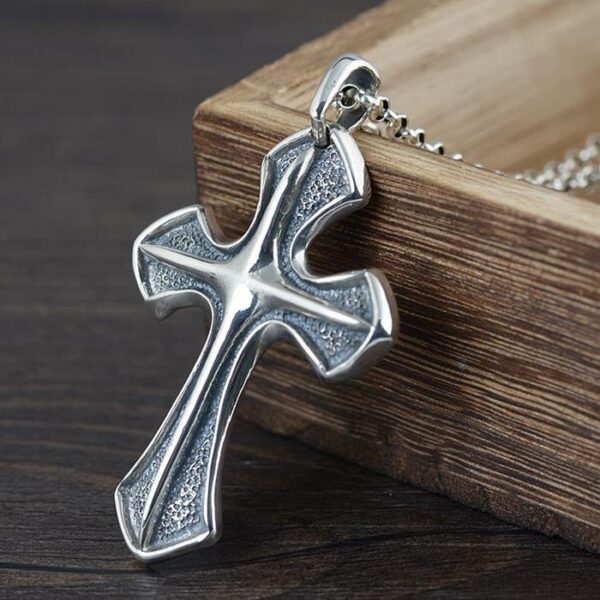 Sterling Silver Strong Shield Cross Pendant Necklace