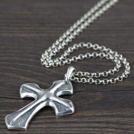 Sterling Silver Strong Shield Cross Pendant Necklace