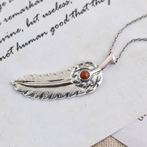 Feather Necklace Red Agate