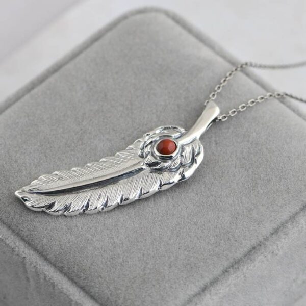Feather Necklace Red Agate