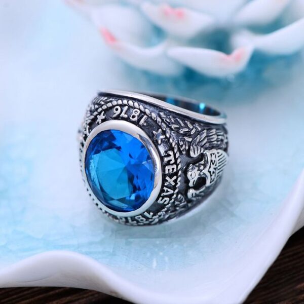 Sterling Silver Eagle Sapphire Crystal Ring