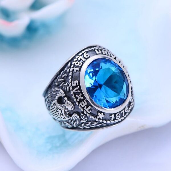 Sterling Silver Eagle Sapphire Crystal Ring