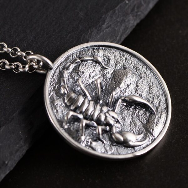 Men's Sterling Silver Scorpion Disc Pendant Necklace