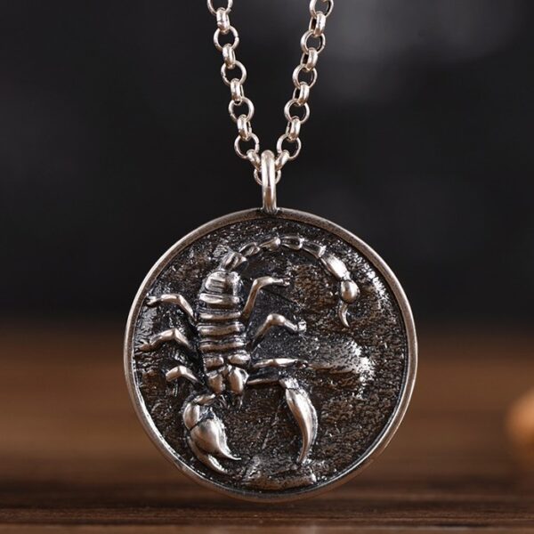 Men's Sterling Silver Scorpion Disc Pendant Necklace