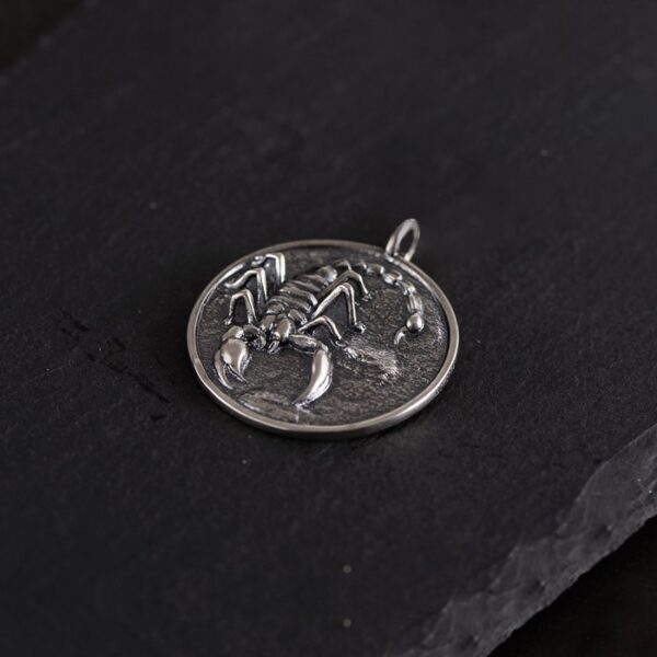 Men's Sterling Silver Scorpion Disc Pendant Necklace