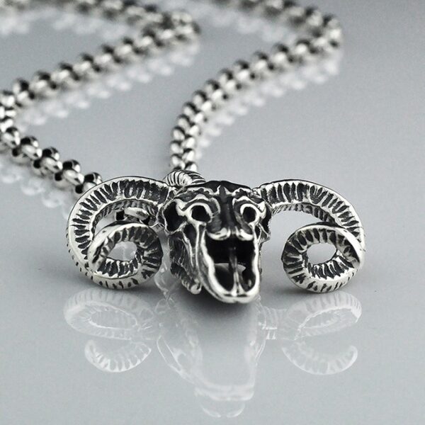 Sterling Silver Sheep Bone Skull Pendant Necklace