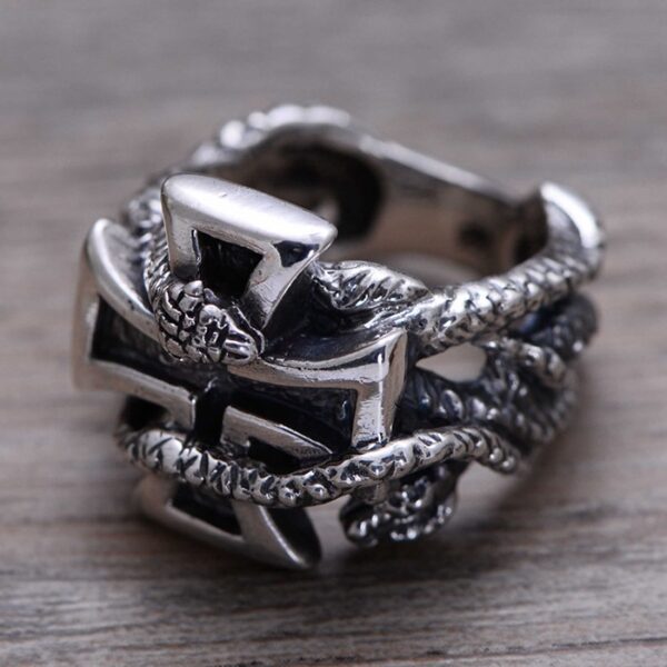 Sterling Silver Snake Cross Ring